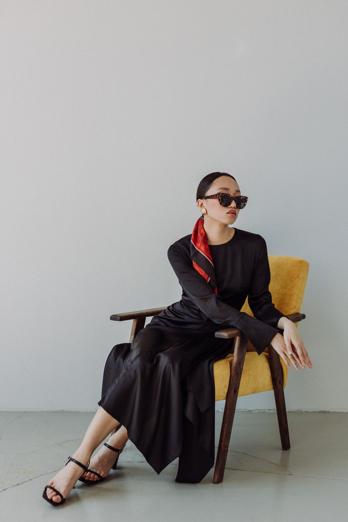 Stylish Woman in Scarf and Sunglasses